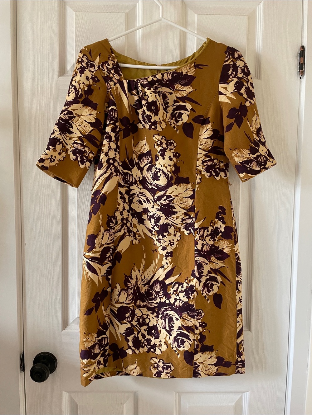 Etcetera cotton silk blend plum gold mustard dress